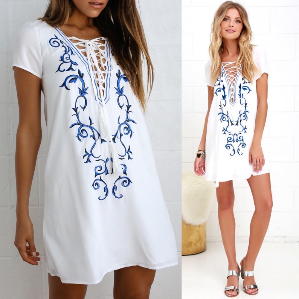 LULUS // Kokomo Ivory Embroidered Shift Dress!
